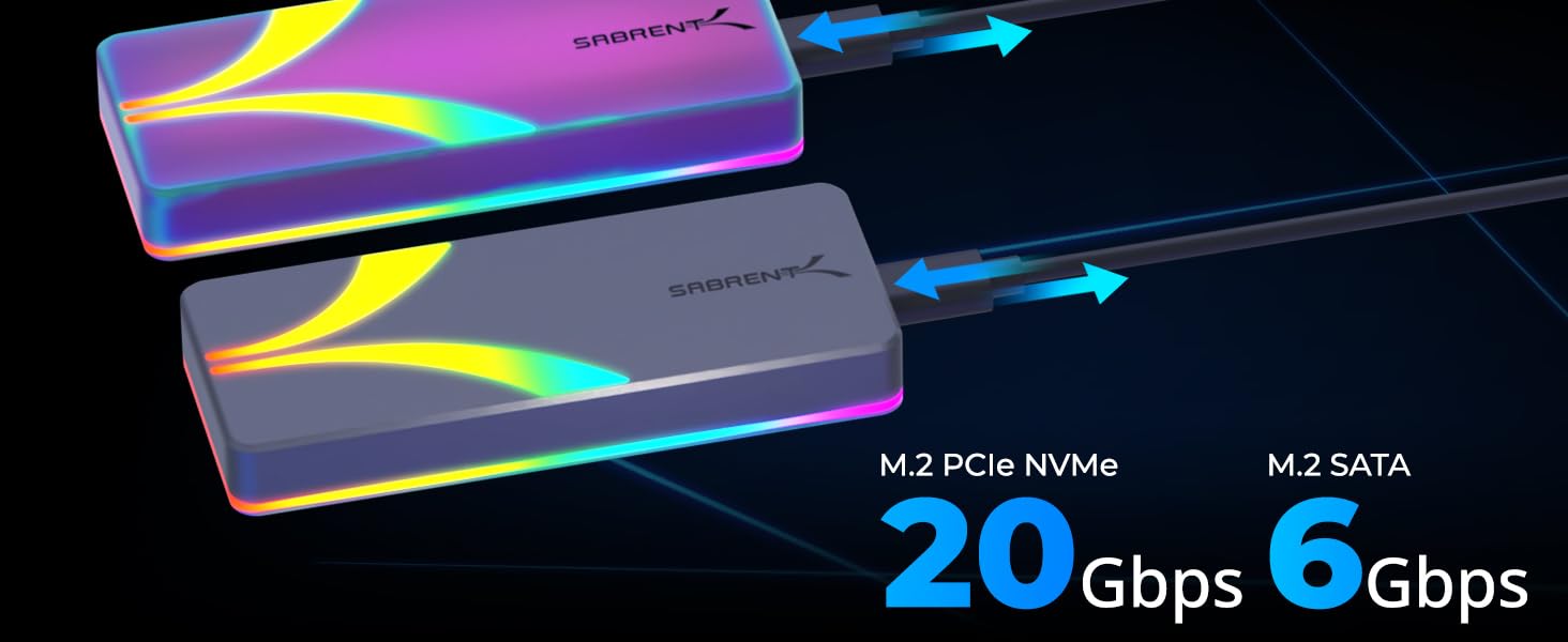 Корпус для NVMe SSD Sabrent з адаптером m.2 SATA, USB C 3.2 Gen 2 (10Gbps), охолодження, підтримка M+B Key