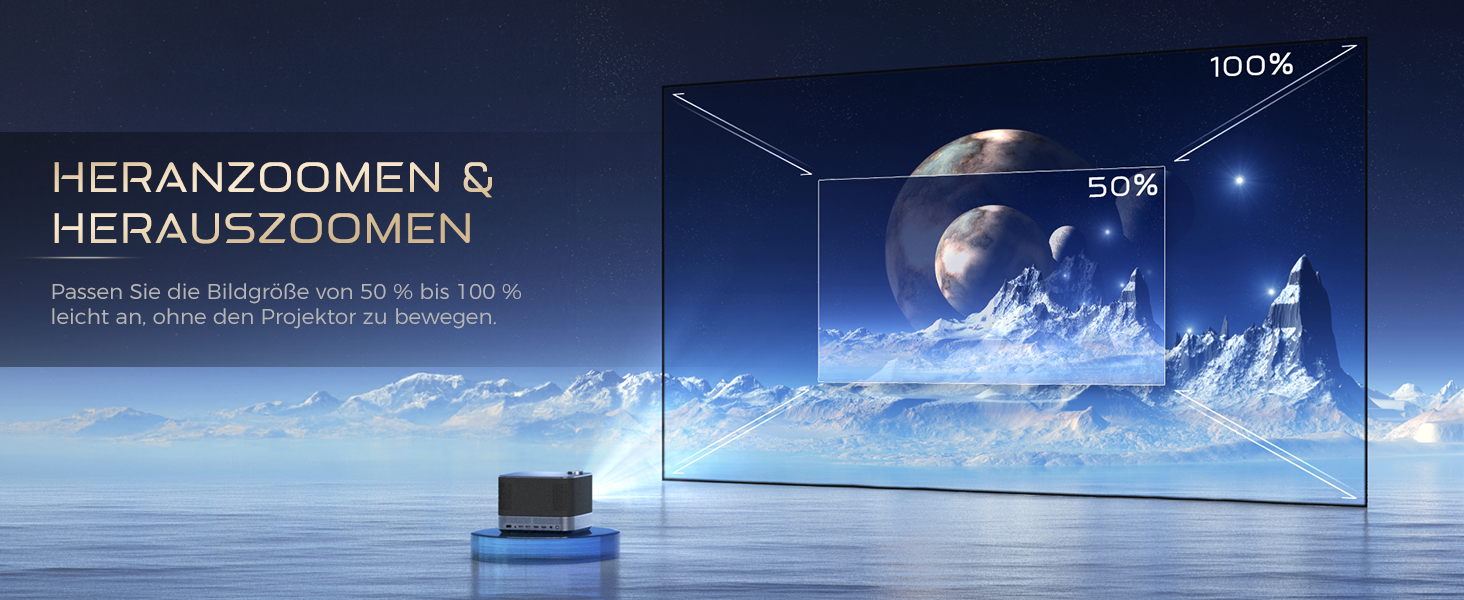 AURZEN Boom 3: 4K проєктор з автофокусом, HDR, WiFi6, Bluetooth, Dolby Audio. Підтримка 1080P Full HD, LED Smart проєктор для дому та на вулицю (чорний)
