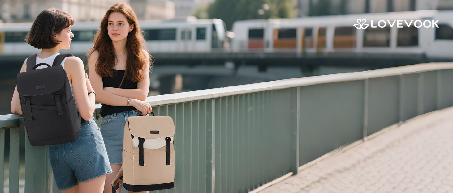 LOVEVOOK Рюкзак для ноутбука 15.6 дюймів, жіночий/чоловічий, для підлітків, універсальний, водонепроникний, для школи, університету, подорожей, роботи, зелений, бежевий, чорний, білий