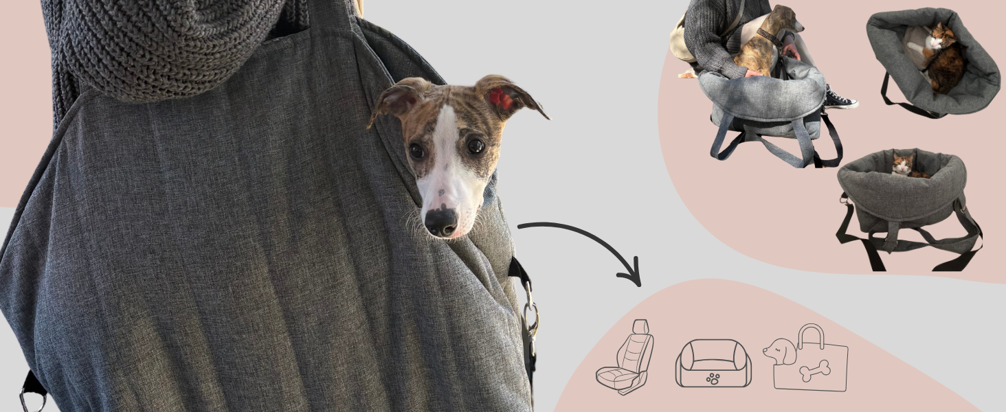 Чохол-переноска для собак та котів Petsen 3в1 – автокрісло, переноска, сумка – ручної роботи в ЄС – миється, з подушкою (Бежевий)