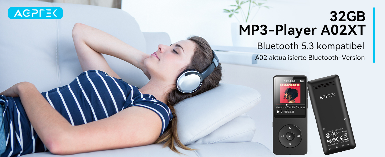 MP3 плеєр AGPTEK 32GB Bluetooth 5.3, 1.8