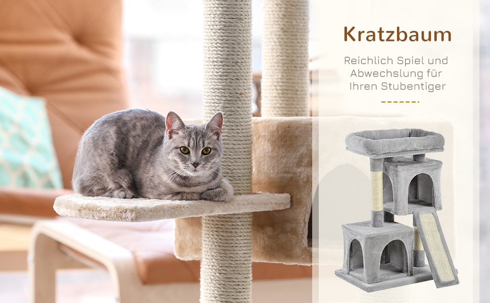 Котячий дряпак PawHut 83 см, світло-сірий – ігровий комплекс для котів з сизалевими стовпчиками, меблі для котів, для малих котів