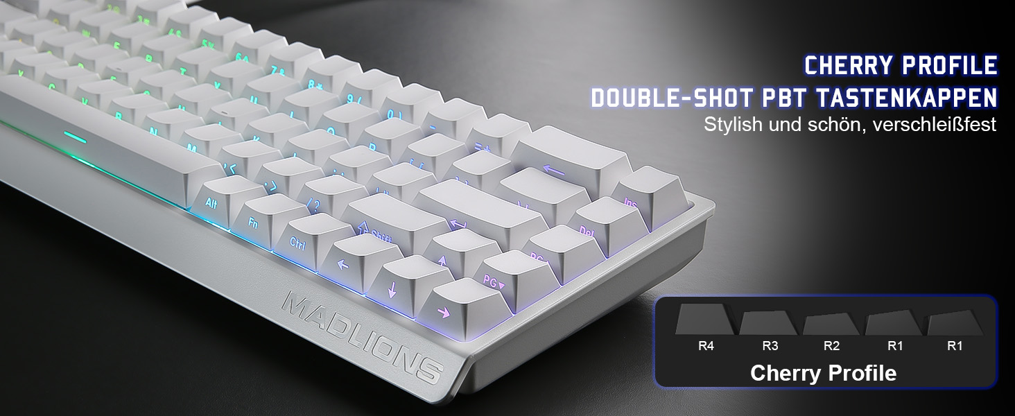 Механічна ігрова клавіатура YUNZII MADLIONS MAD68 з провідним підключенням, 60% розмір, Hall Effect перемикачі, регульована чутливість, PBT клавіші, RGB підсвічування, 8K polling rate (біла, перемикач Magnetic Amber Pro)