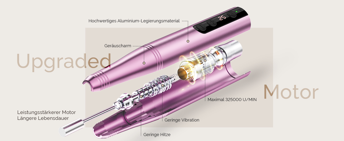 Електричний набір для манікюру MelodySusie PC180F 11 в 1: фрезер, полірування, форми для акрилу, гелю, пудри. 25000 RPM, рожевий