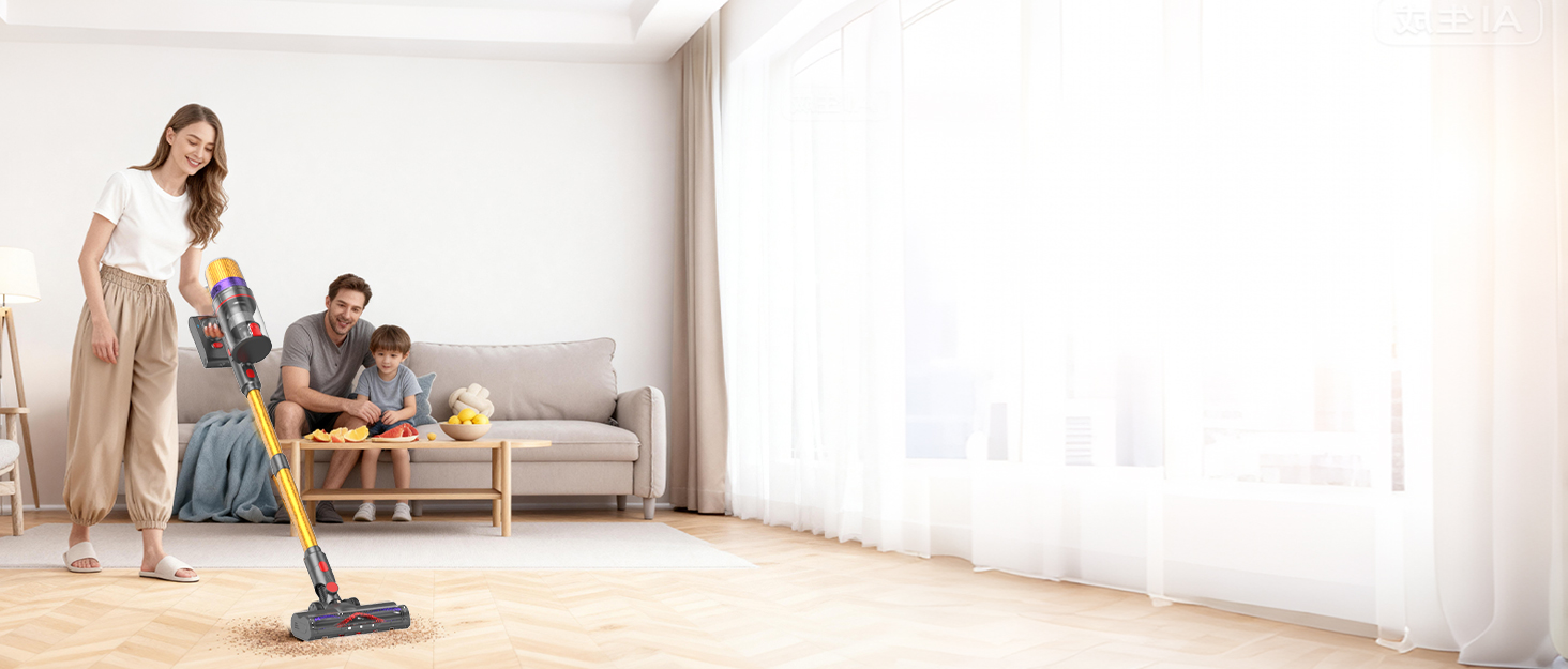 Бездротовий акумуляторний пилосос V16 600W з LED-дисплеєм та автоматичним режимом. Підходить для твердих підлог, килимів та видалення шерсті тварин.