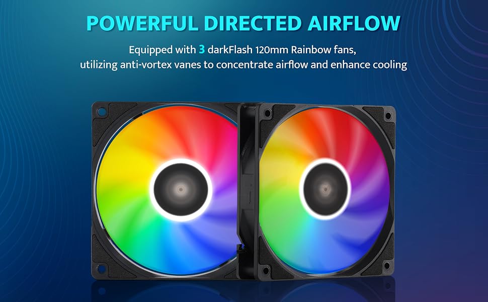 Ігровий корпус darkFlash DRX70 ATX Mid-Tower, 3x120мм RGB вентилятори, загартоване скло, Mesh-панель, чорний