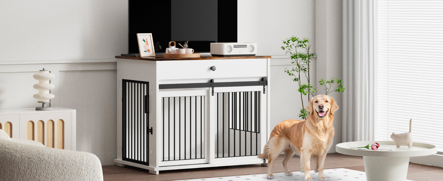 Кішка/песик: Дерев'яна будка для великих собак з ящиком, поворотна миска, сіра