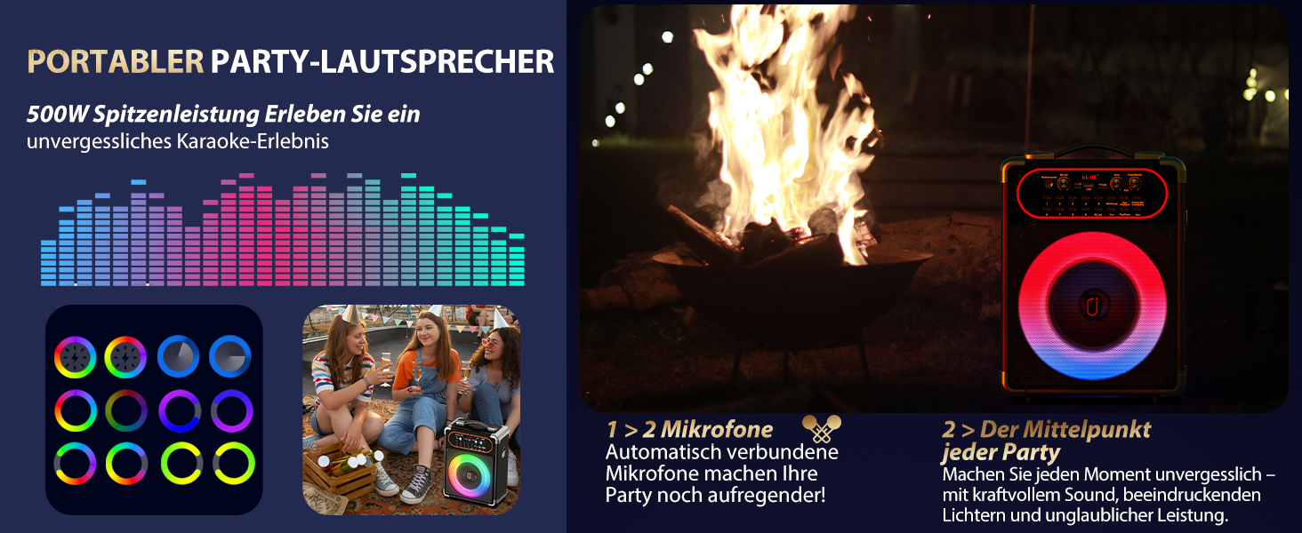 Караоке машина з 2 мікрофонами, портативна Bluetooth колонка з LED-підсвічуванням, Party Box, підтримує USB/TF-картку/AUX/FM, чорний S-68