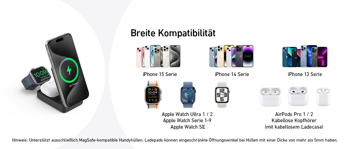 Anker MagGo 3-в-1 Бездротова Зарядна Станція Qi2 15W MagSafe для iPhone 17/16/15/14, Apple Watch 9, AirPods (з USB-C 40W адаптером) - Чорна