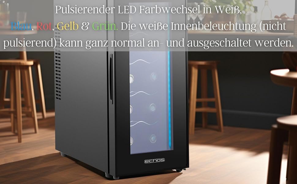 Echos 10-Bottle Wine Cooler Refrigerator - 28 Liter Capacity with LED Lighting - Mini Wine Refrigerator & Minibar with Glass Door