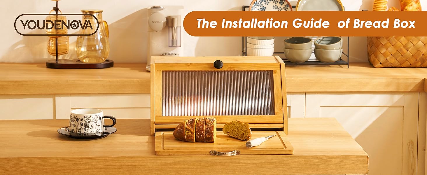 YOUDENOVA Блок для хліба з кришкою та дощечкою для нарізання, дерев'яний кошик для хліба, бамбукова скринька для зберігання хліба, солі та перечниці, 39x25x20 (ДxШxВ) см, (Натуральний)