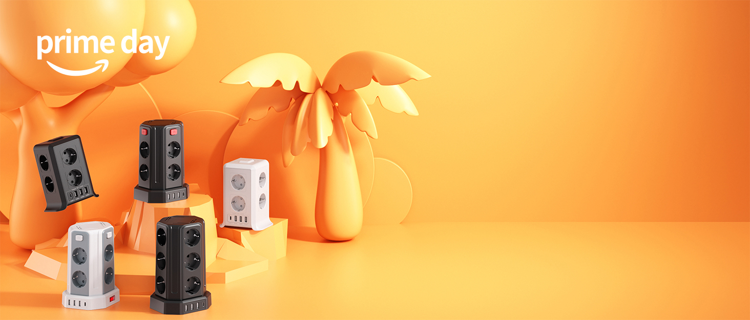 Многорозеткова мережа Sameriver з 4 USB, 8 розеток, захистом від перенапруги, вимикачем та кабелем 3M, чорного кольору