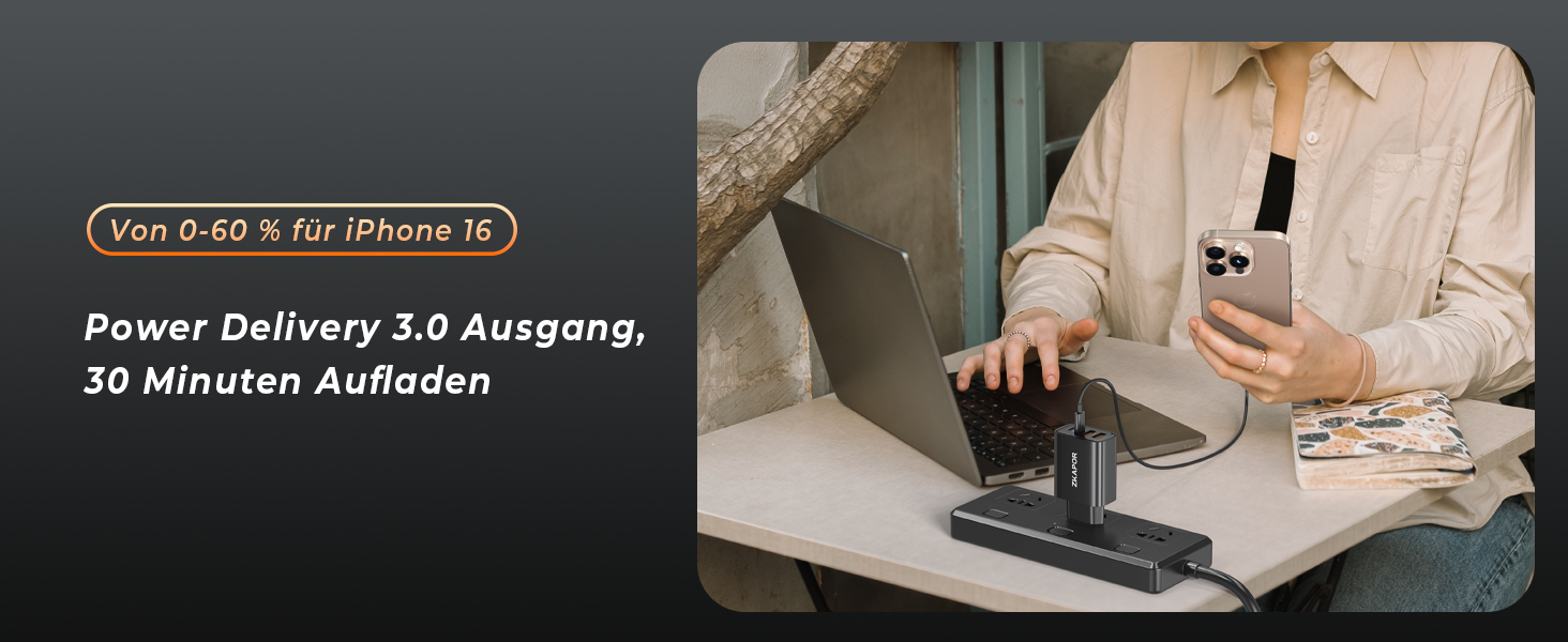 Зарядний пристрій ZKAPOR USB-C з 4 портами, 40W, з підтримкою PD та QC, для iPhone 16/15/14, Samsung Galaxy, Huawei, iPad Pro/Air, білий/чорний