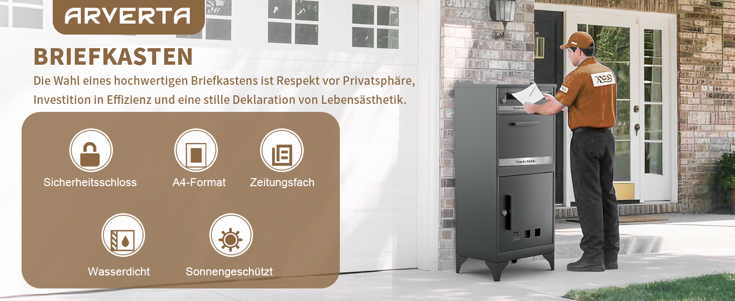 Поштовий ящик вуличний Edestah Anthrazit з газетницею (37x37x10 см), персоналізований з табличкою для імені, захист від реклами, поштова скринька