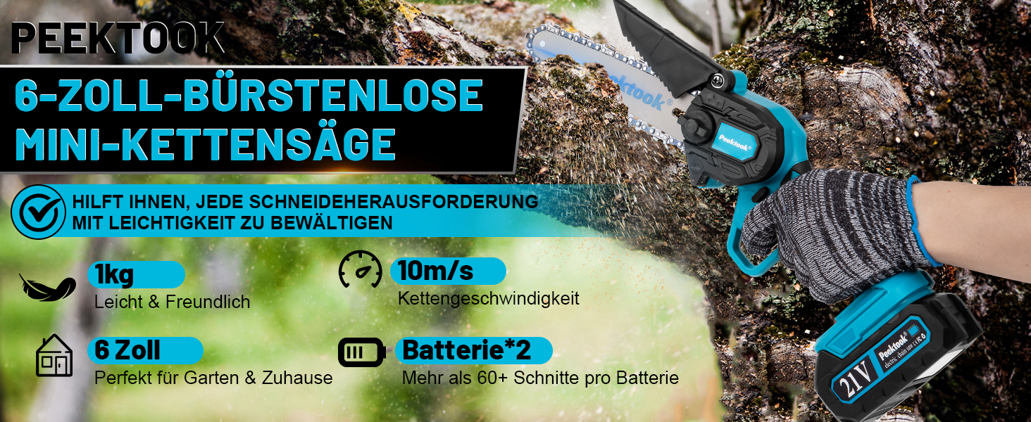 Акумуляторна міні-пила для саду: 6-дюймова пила з двигуном 1000W та акумуляторами 4000mAh, 2 ланцюги, захист від випадкового ввімкнення