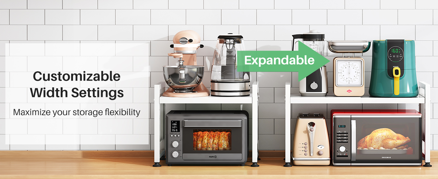 Поличка для мікрохвильової печі SAYZH, 2-рівнева розширювана, з 10 гачками, для кухні, чорна (біла)