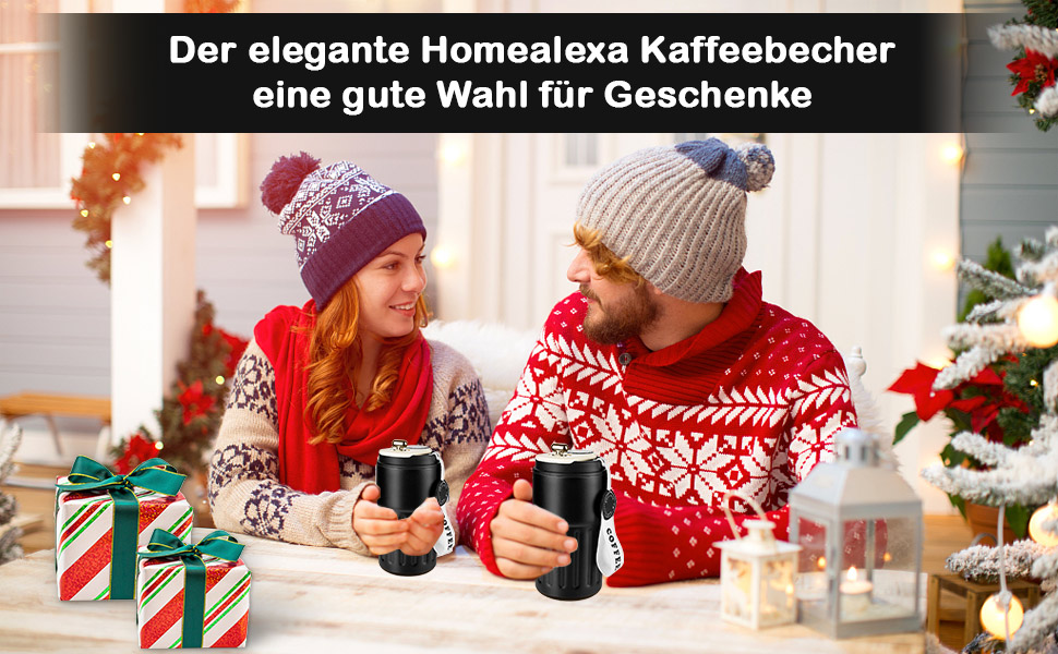 Термокружка для кави HomeAlexa з цифровим дисплеєм, 410 мл, нержавіюча сталь 316, ізольована, з кришкою, чорна