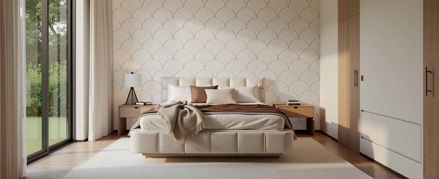 Акустичні панелі Soundsbay для звукоізоляції та декору стін, самоклеючі звукопоглинаючі плити з поліестеру, 30x30x0.9 см, світло-бежевий, 12 шт.