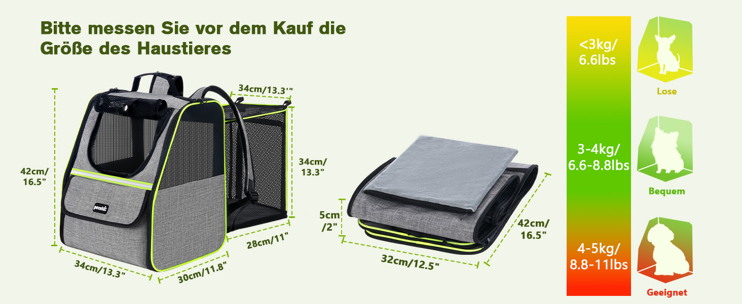 Плед-рюкзак для кота Pecute з сіткою, дихаючий та легкий, для собак та котів до 6 кг (сірий, розширюваний)