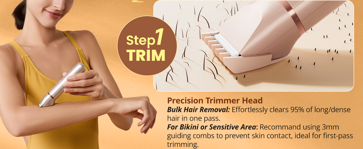 Електричний триммер для бікіні VG VOGCREST: безболісний жіночий депілятор для тіла, для рук, ніг, зони бікіні (рожеве золото)