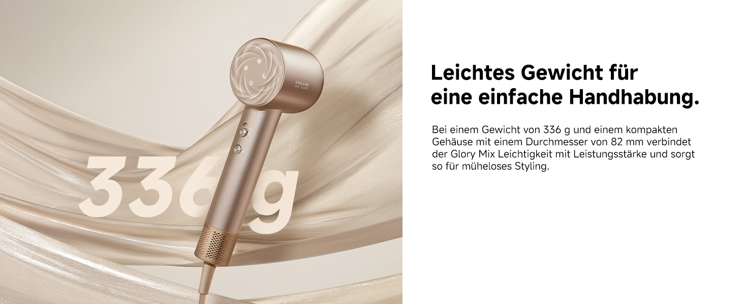 Фен DREAME Hair: Швидке сушіння, 110 000 обертів/хв, іонізація, регулювання температури та потужності, насадки, тиха робота, білий (золотий, Glory Mix)