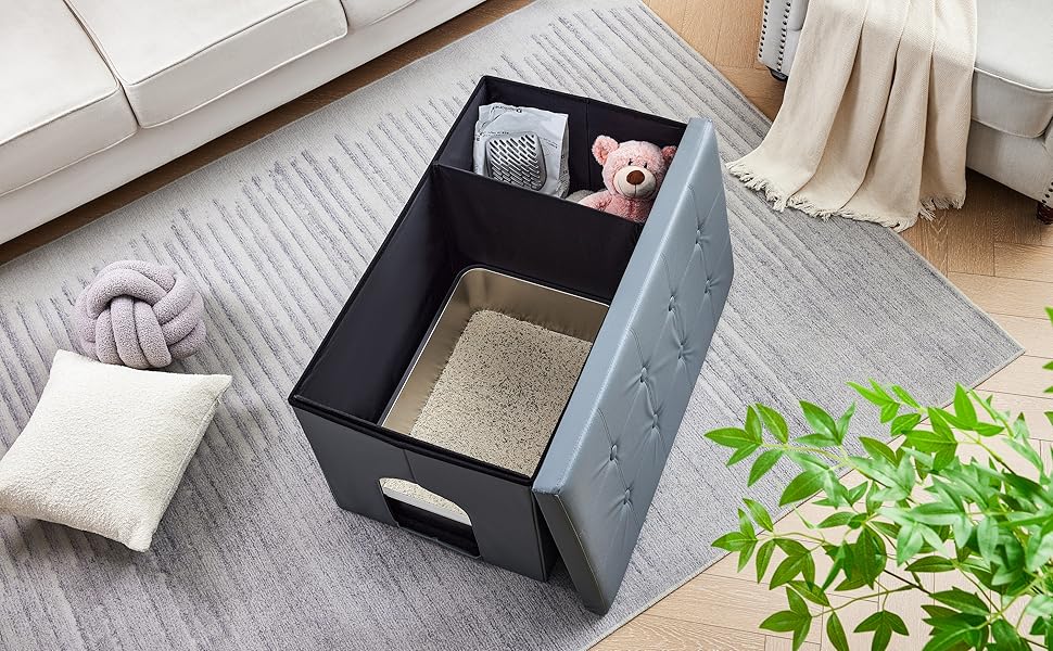 Шафа-комод для котячого туалету MEEXPAWS XL 90x50x50 см, сіра, прихована котяча вбиральня, меблі для кота, з сидінням, для лотка, преміум якість