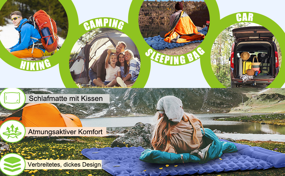 Каремат туристичний самонадувний Cunbayi з інтегрованими подушками та насосом для кемпінгу, пікніків, відпочинку на природі. Кольори: блакитний