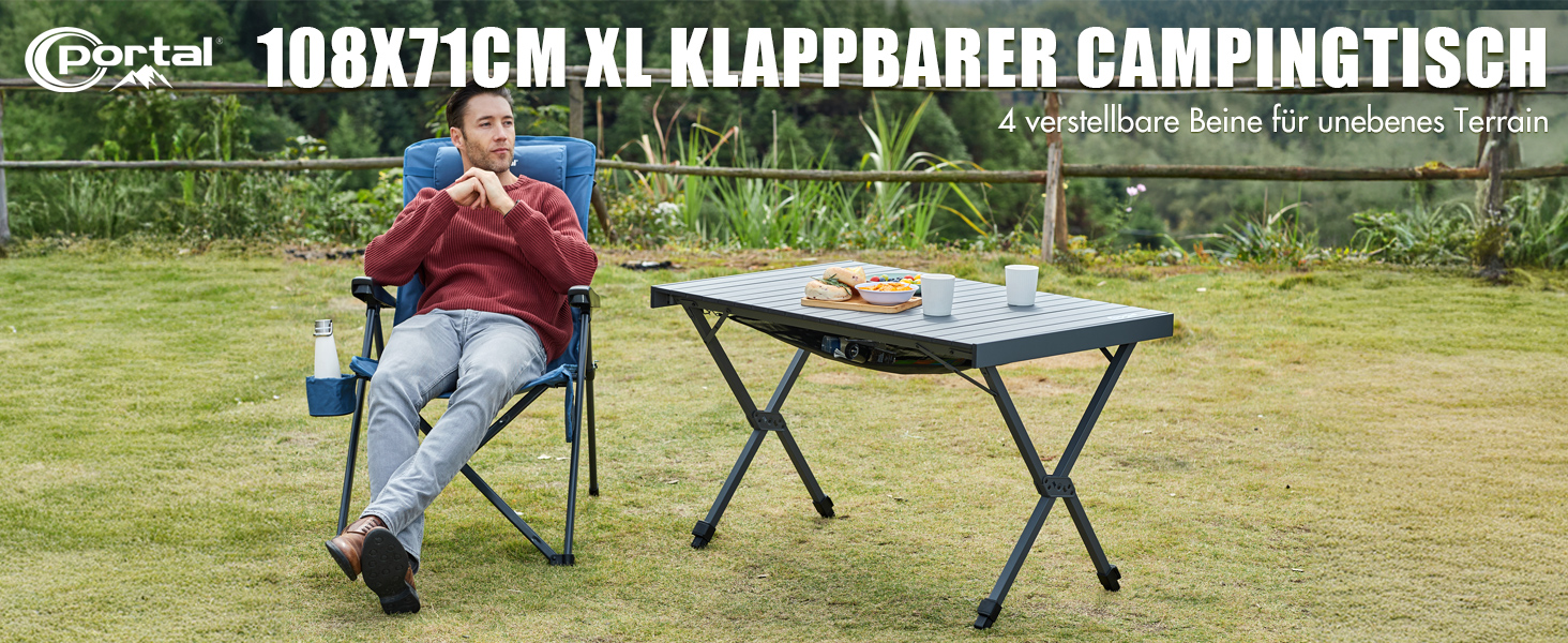 Складний кемпінговий стіл PORTAL алюмінієвий, регульована висота, 108x71 см, чорний - для пікніка, саду, подорожей