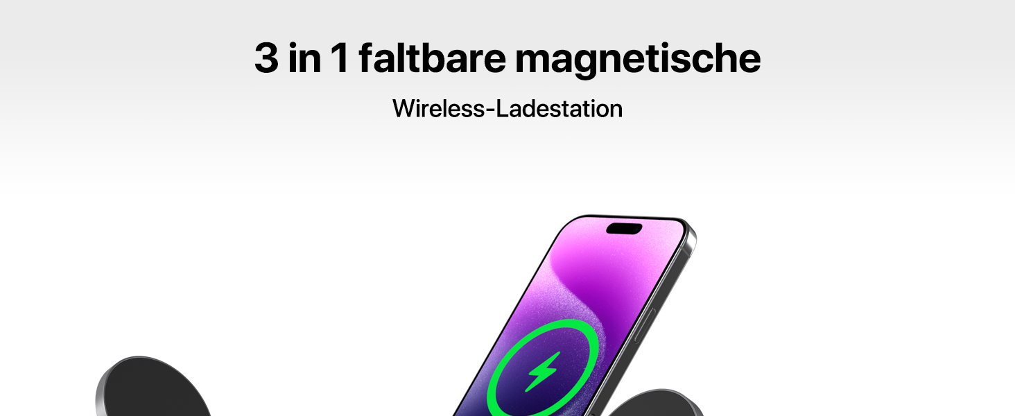 Бездротова зарядка Induktive з підтримкою MagSafe, 3-в-1 для iPhone 15/14/13/12, Apple Watch та AirPods, 30W, колір: чорний
