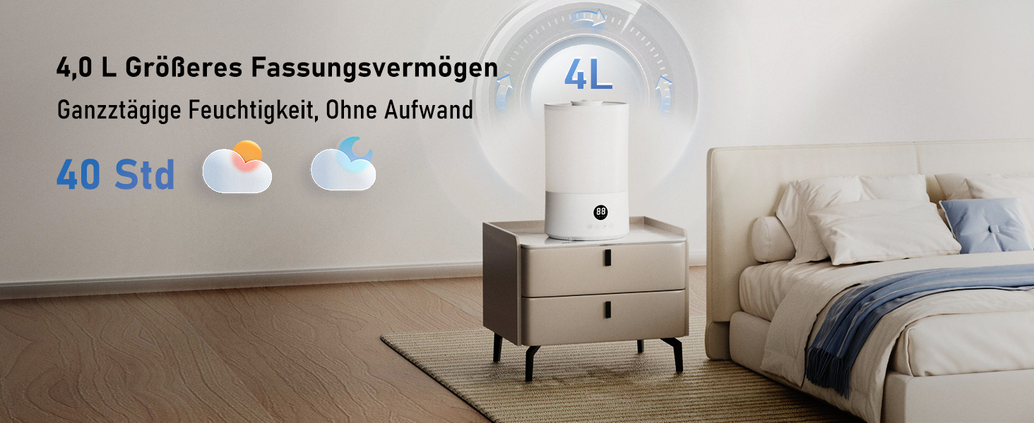 Увлажнитель воздуха для спальни, 4л, ультразвуковой, тихий, с пульт. дистанційного керування, автовимкнення, таймер, 40год, для дитячої кімнати, офісу, рослин