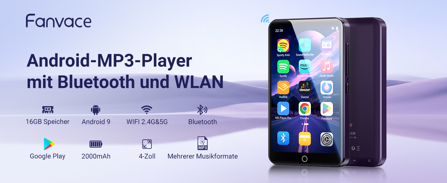 MP3 плеєр 16GB з Bluetooth та Wi-Fi, Android плеєр MP3/MP4 з 4