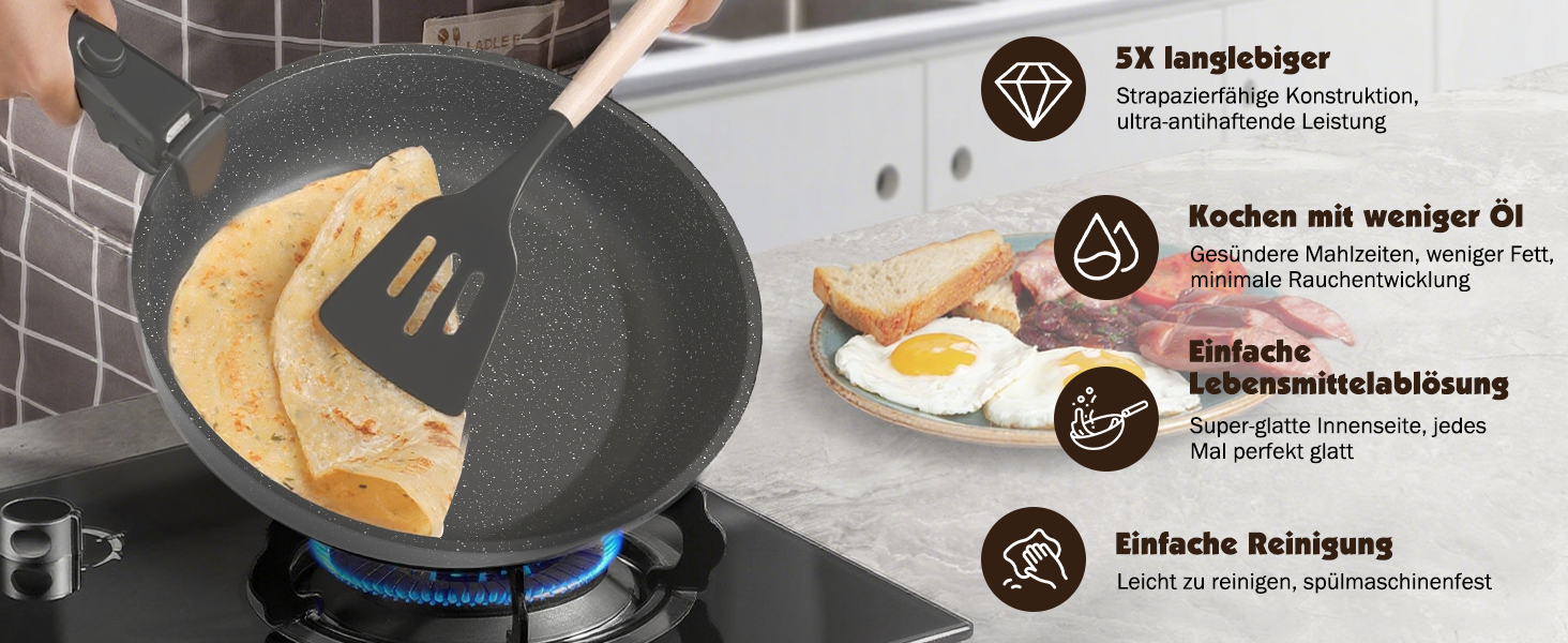 Набір посуду YASHE 21 предмет: каструлі та сковорідки з антипригарним покриттям, знімні ручки, скляні кришки, індукційний, для духовки, стекуваний, білий (сірий)