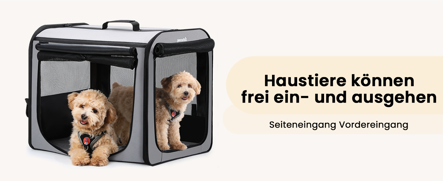 Транспортна переноска для собак Pecute, 61 x 52 x 45 см, сіра. Зручна, складана, з вентиляцією та ролетним віконцем. Ідеально для подорожей автомобілем.