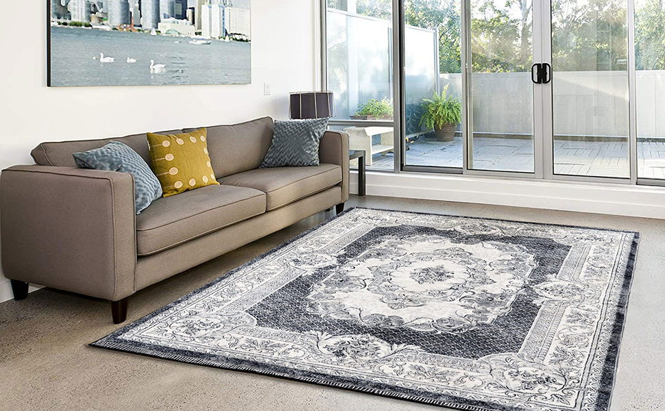 Килим для вітальні сучасний, короткий ворс, неслизький, пральний, м'який, для вітальні, спальні та їдальні, сірий та білий, 120 x 160 см сіро-білий, прямокутний