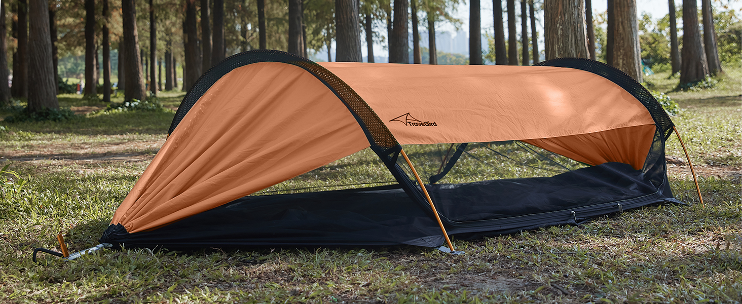 Гамак-намет для кемпінгу з москітною сіткою та сонцезахистом, 290x140 см, великий простір, легкий, з ременями для кріплення до дерева, підлоговий намет для відпочинку на природі, пікніків, походів, зелений (помаранчевий)