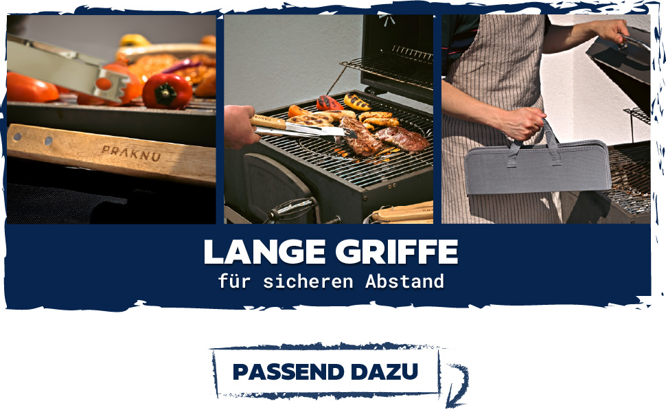 Набір гриль-посуду Praknu з дерев'яними ручками та сумкою - стійкий до високих температур, нержавіючий та міцний. Включає щітку, щипці, лопатку та виделку для м'яса. Ідеальний подарунок для чоловіків.