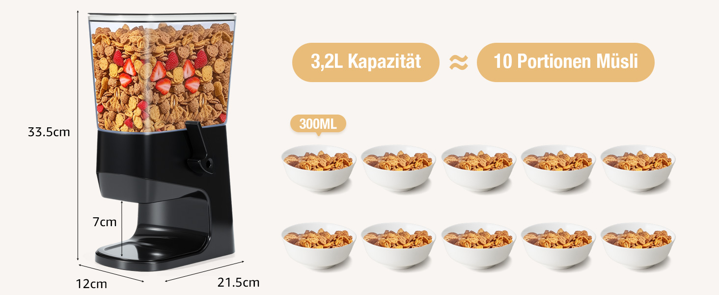 Дозатор для мюслі Tokokimo, 3.2L, 2 шт. – чорний, для каші, цукерок, горіхів, граноли