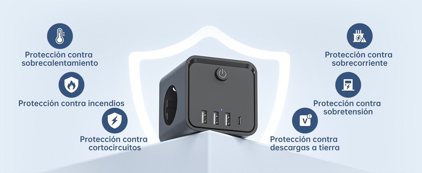 Мережевий фільтр подовжувач 7 в 1 з USB-портами, 3 розетки, з вимикачем, кабель 2 м, чорний — для дому та офісу