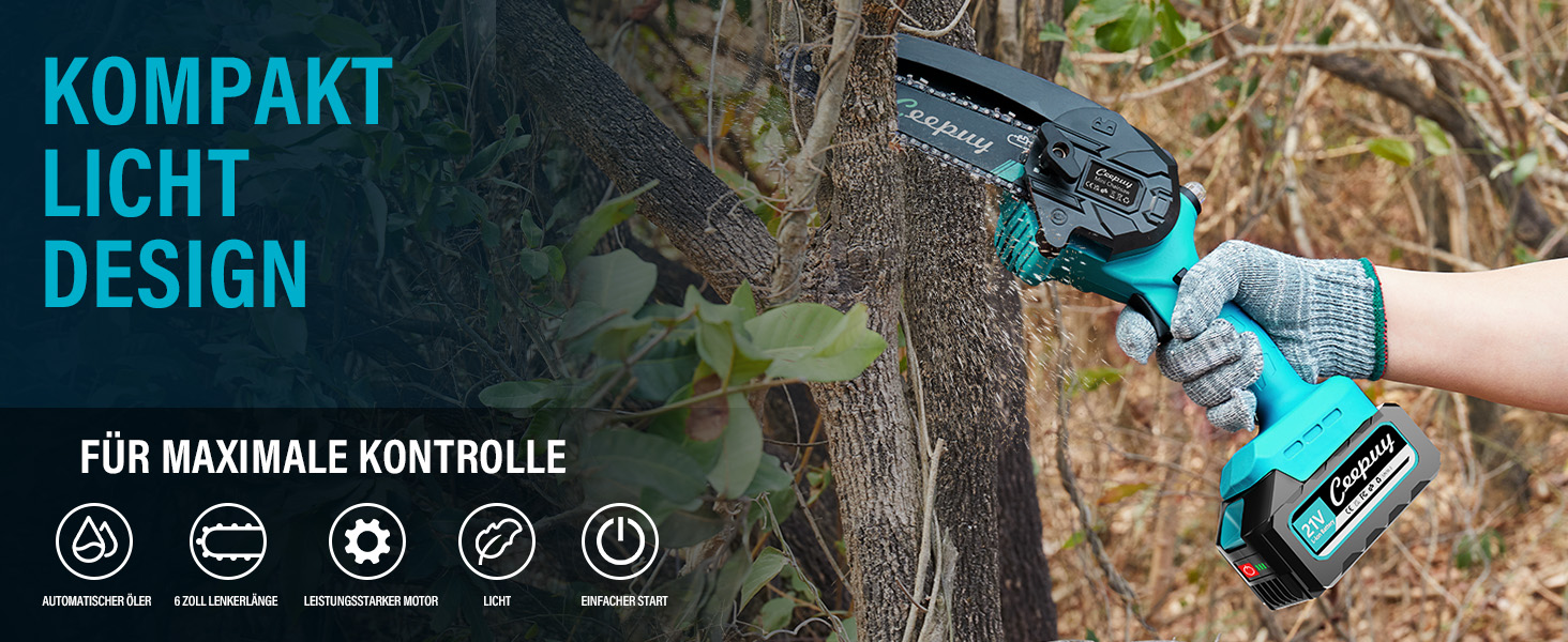 Акумуляторна міні-піла 6 дюймів 880W з чистої міді та блокуванням безпеки. Ідеальна електрична ручна пила для обрізки гілок та дерева в саду. 10000mAh