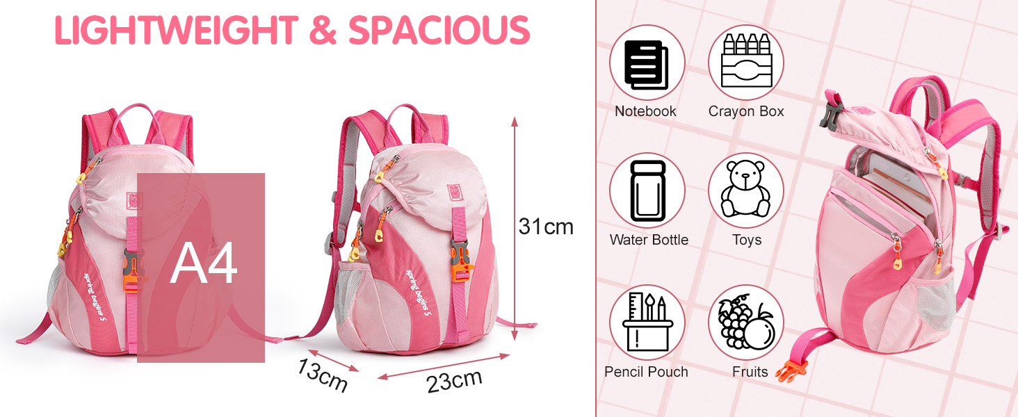 Дитячий рюкзак Cozary Kinder, 5L, водонепроникний, для школи, подорожей та спорту, рожевий