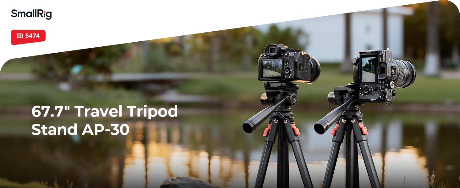 Алюмінієвий штатив для камери та смартфона SmallRig AP-30, компактний дорожній трипод з тримачем для телефону та сумкою, висота 172 см, навантаження до 5 кг, для влоггінгу та стрімів — 5474