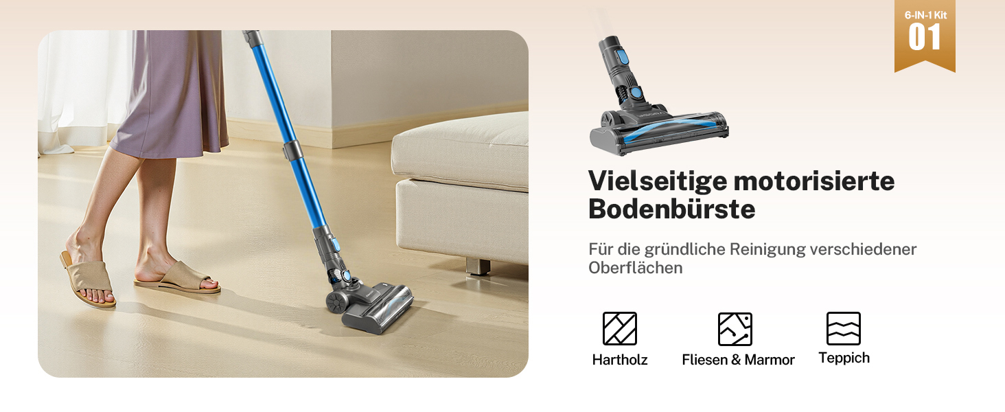 Бездротовий акумуляторний пилосос 25000Pa, 175W, 50хв, з антизаплутувальною насадкою та самостійним паркуванням, легкий ручний пилосос для прибирання килимів, твердих підлог та шерсті тварин, блакитний