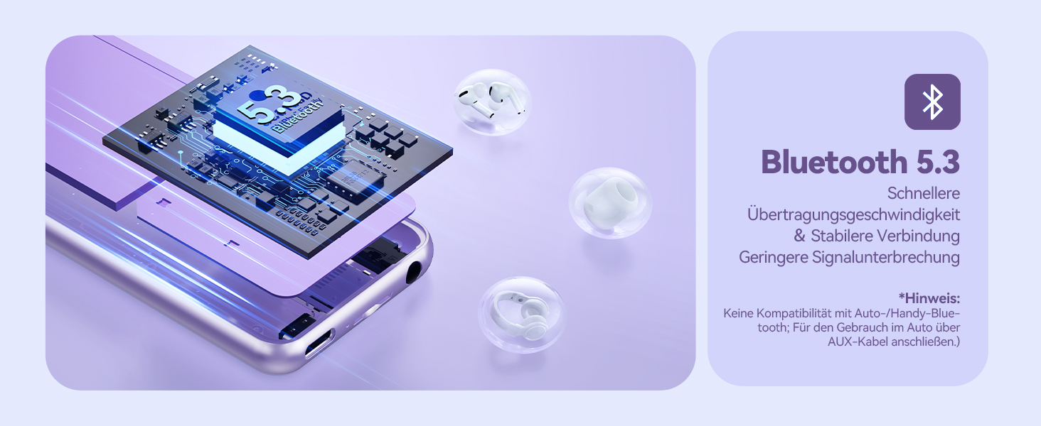 MP3 плеєр AGPTEK 64GB з Bluetooth 5.3, TFT-дисплеєм, FM-радіо та підтримкою до 128GB, фіолетовий