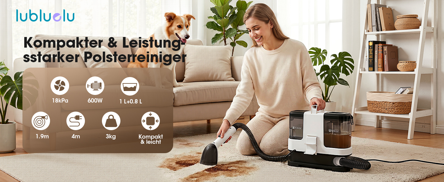 Lubluelu Nasssauger Polsterreiniger 600W 18kPa: Компактний мийний пилосос для м'яких меблів, килимів та авто - чорно-білий