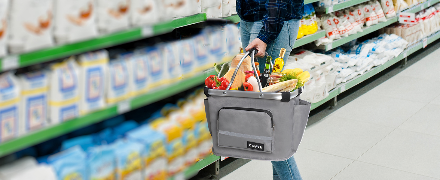 COFIT Складний велосипедний кошик, знімний багатоцільовий кошик для велосипеда, для тварин, покупок, щоденних поїздок, кемпінгу та активного відпочинку. Сірий, з бічними кишенями