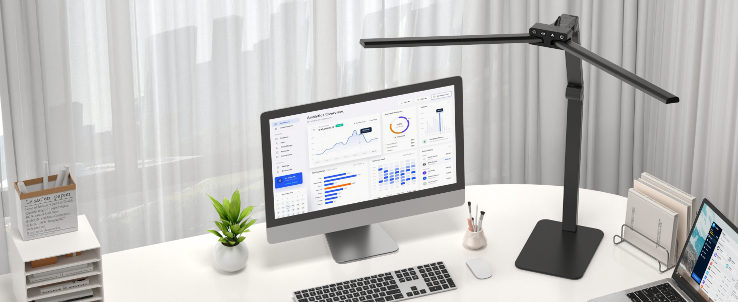 LED лампа для столу KableRika з двома головками: 24W, регульована яскравість, захист очей, для офісу та дому, сучасна лампа-світлодіод для монітора, білий (чорний)