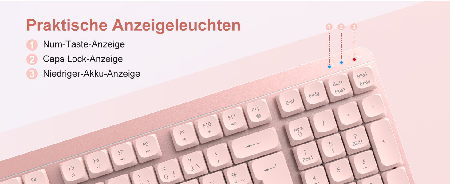 Leadsail FA98 Бездротова Механічна Клавіатура та Миша, 98 Клавіш, QWERTY, Рожевий Колір, 1600 DPI для PC, MacOS, Windows