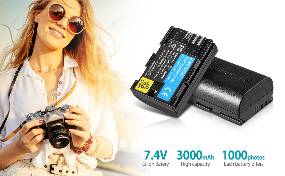 Запасний акумулятор ENEGON LP-E6 (2 шт.) та розумне LED Dual USB зарядне пристрій для Canon EOS 5D Mark II/III/IV, 5DS, 5DS R, 6D, 7D, 7D Mark II, 60D, 70D, 80D та інші моделі Canon (2 x LP-E6)