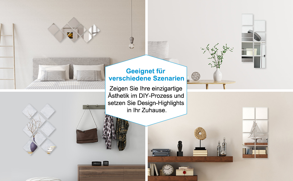 Дзеркальна плитка самоклеюча 15x15 см, 8 шт. - для декору стін, шаф, ванної кімнати, вітальні, спальні