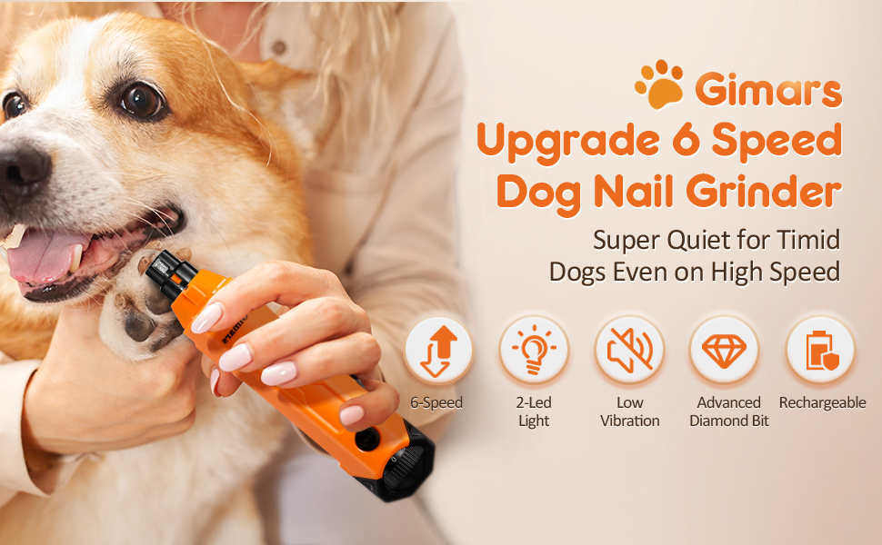 Шліфувальник для собак Gimars 6-ступінчатий з LED-підсвіткою, 12000RPM, тихий, USB, для великих, середніх та малих собак та котів, помаранчевий/червоний (Sunset Chevron)